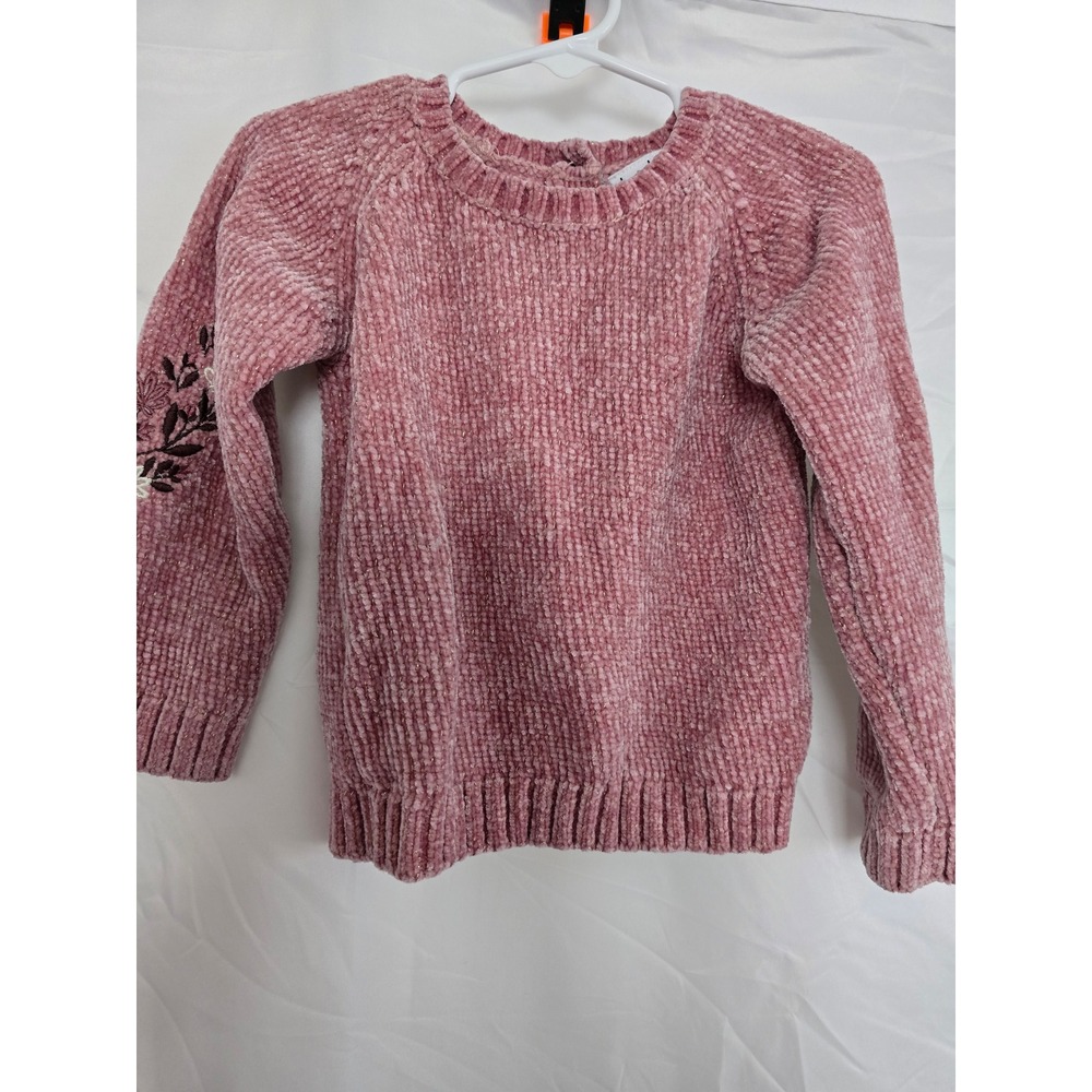 Nicole Miller New York Kids Pink Chenille Floral Embroidered Sweater Size 2T - Picture 1 of 7